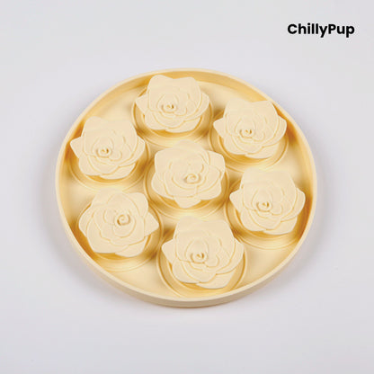 Silicone forage bowl with floral shapes on a white background, branded 'ChillyPup'.