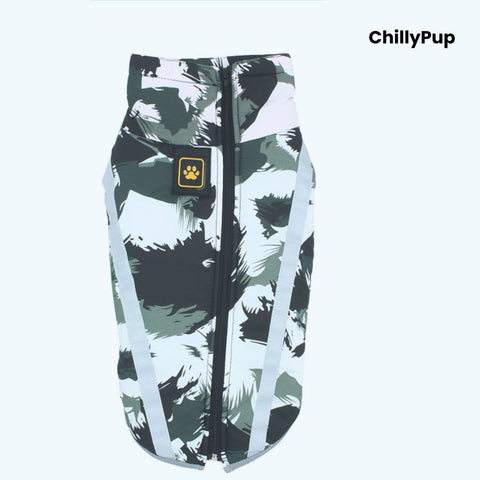 Camouflage Performance Dog Coat with Reflective Trim  with ChillyPup branding