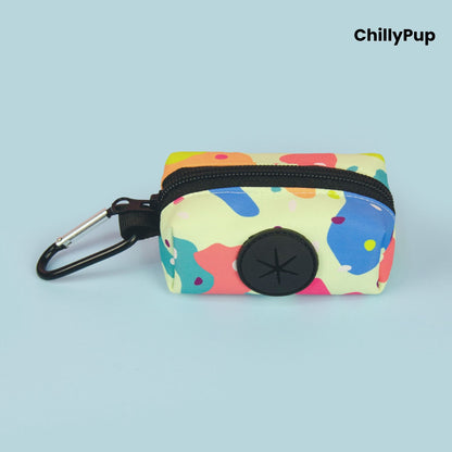 Poo bag holder on a colourful background with Chillypup branding