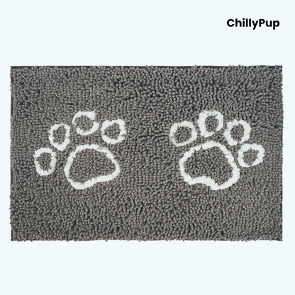 Grey mat with white paw prints and 'ChillyPup' branding